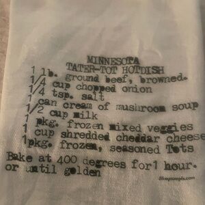 Vintage Minnesota Iconic Tater-Tot Hotdish Recipe Monogrammed Flour Sack Towel